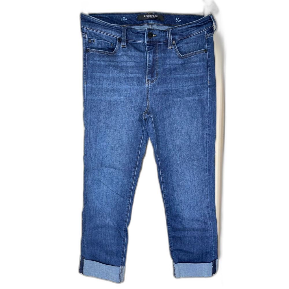 Crop Cuffed Mid Rise Jeans W/8 Liverpool Doheny Dark Blue LN - Picture 2 of 14